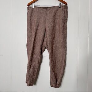 J. Jill Love Linen Brown 100% Linen Pull On Tapered Pants Women's L Petite